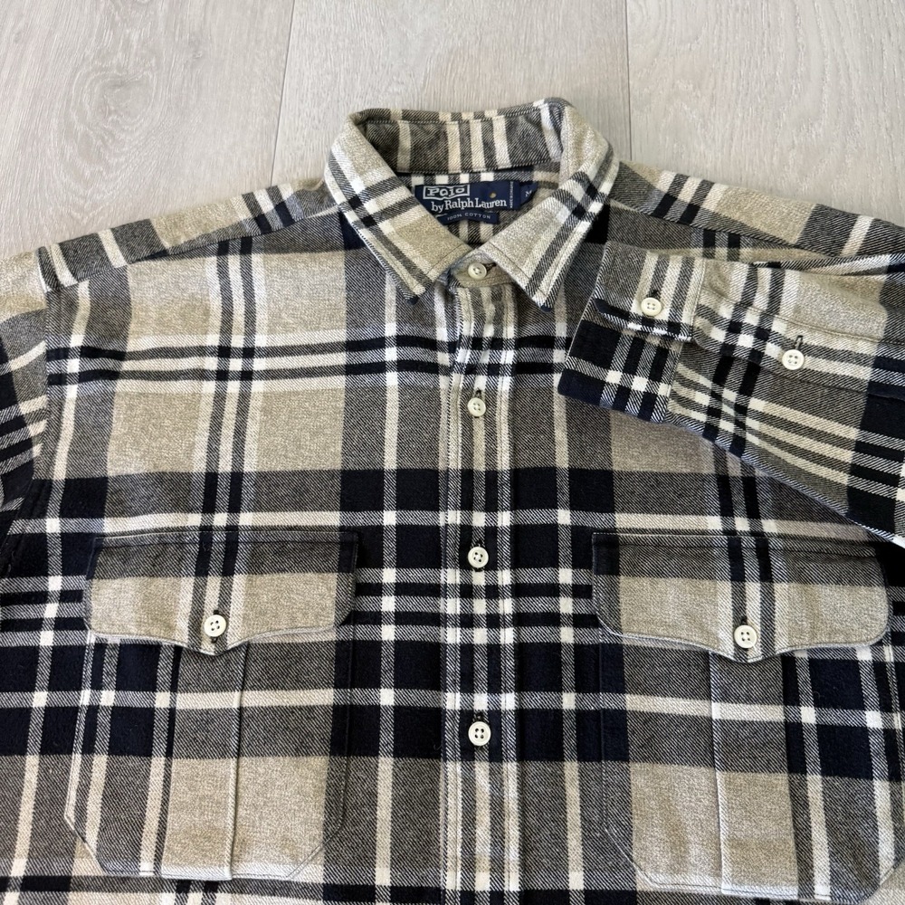 Polo Ralph Lauren Vintage Heavy Plaid Flannel Shacket Mens M Medium Oversized